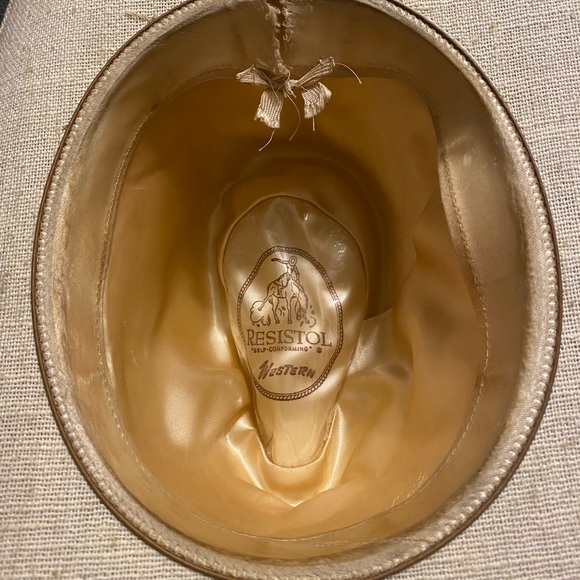 Vintage VTG Resistol Beige Ivory Canvas Western Cowboy Hat Feathers - Picture 4 of 4